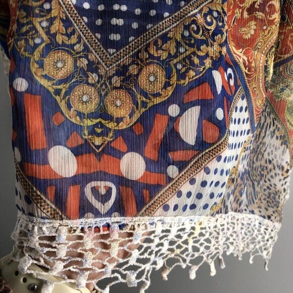Shiloh 770 Size Medium Sheer Blouse Crowns Royalty Crocheted Fringe Boho 0589 - Picture 9 of 16